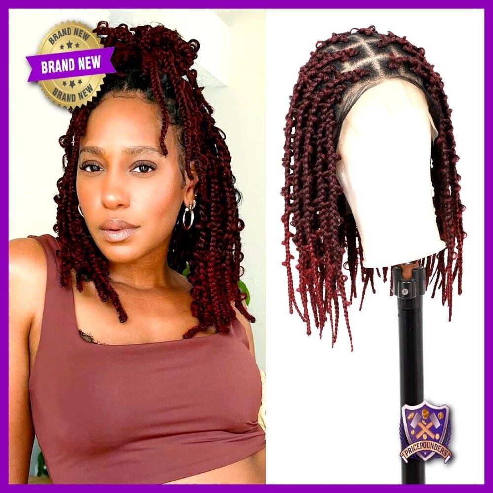 Short Knotless Braided Wig Butterfly Bob Lace Front Synthetic Protective Style